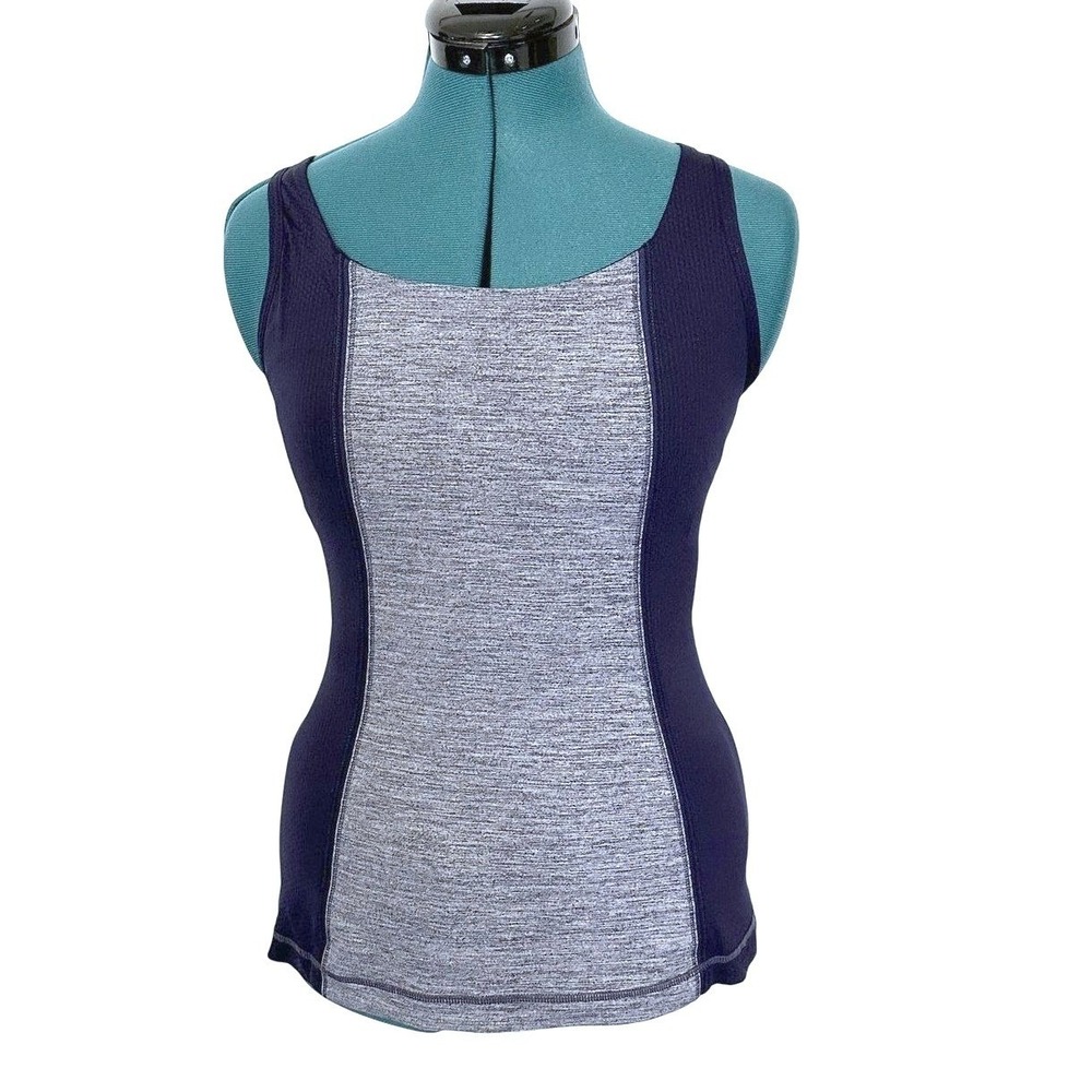 Lululemon Tank Top Built-in Bra Colorblock 8 Navy Gray Athletic Yoga Gym Workout